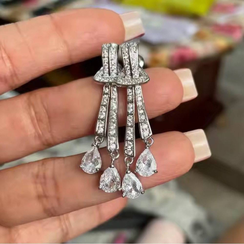 Elegant Linear Crystal Drop Earrings - Picture 12 of 12
